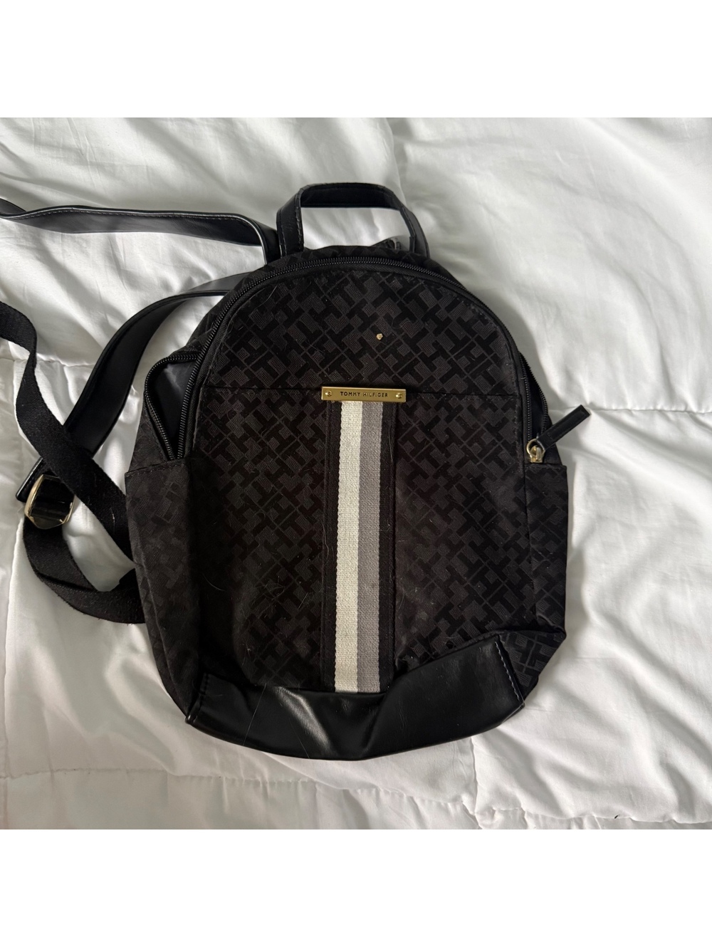 Tommy Hilfiger Logo Black Backpack 12"×10"